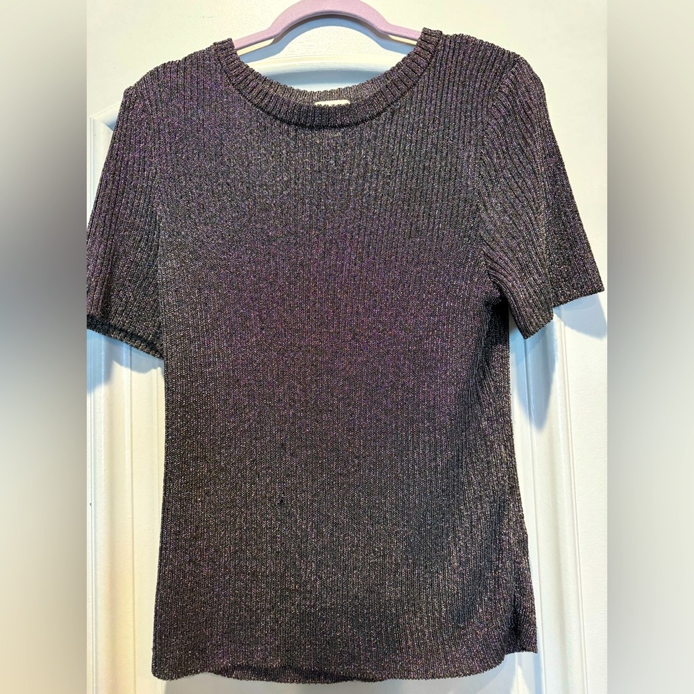 H&M Rib Knit Shimmering Gunmetal Knit Top Size XL